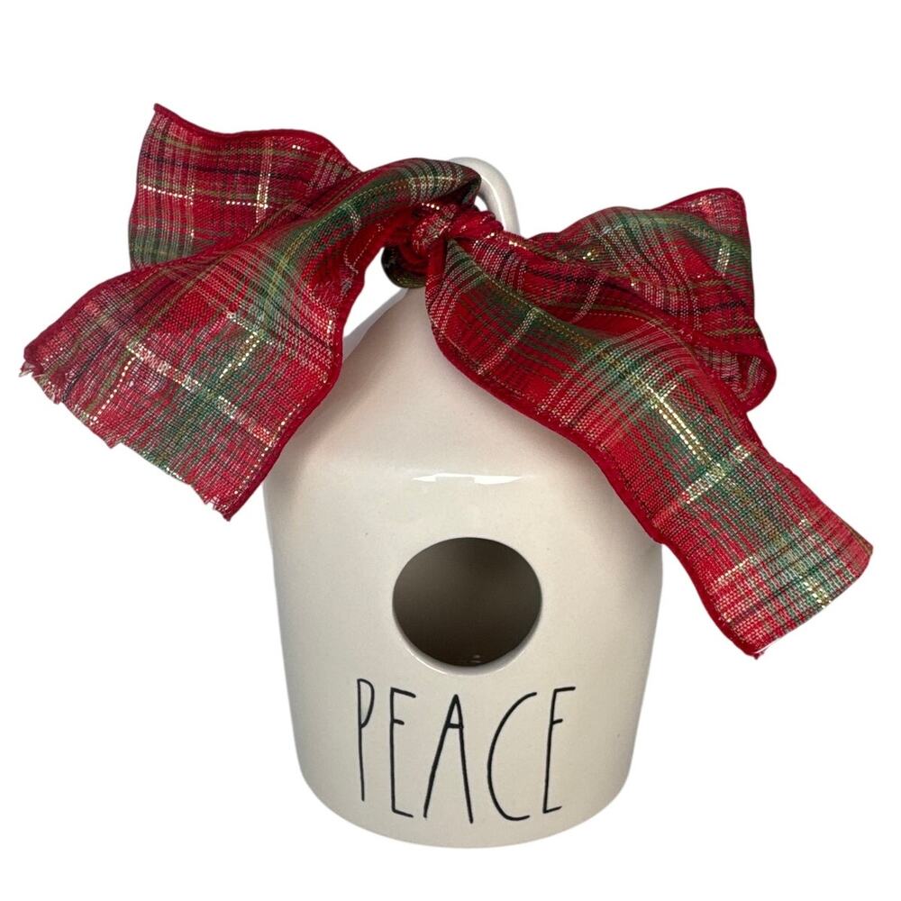 Rae Dunn PEACE Birdhouse Round Dimple Christmas bow
